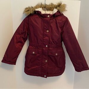 SO Girl's Hooded Fleece Lined Heavyweight Anorak Jacket Burgundy Size 6/6X